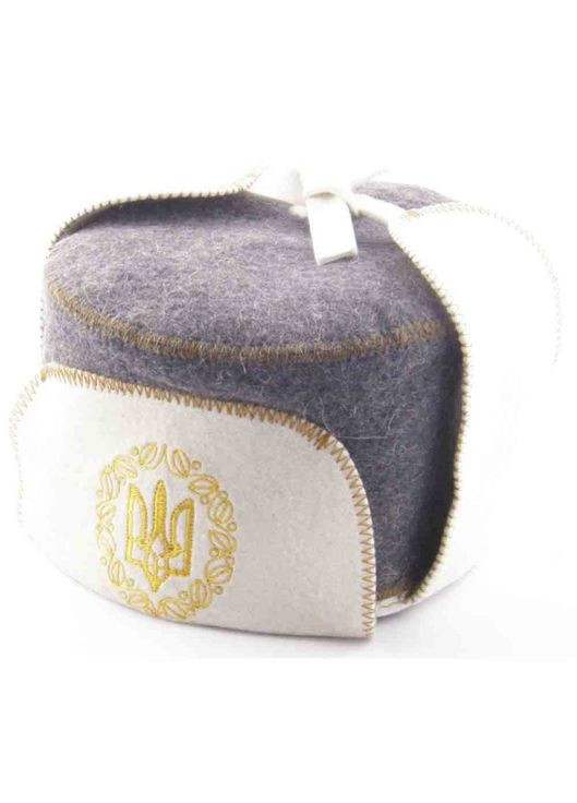 Шапка для лазні та сауни "Вушанка" натуральна повсть Сіий/Білий No Brand (305829576)