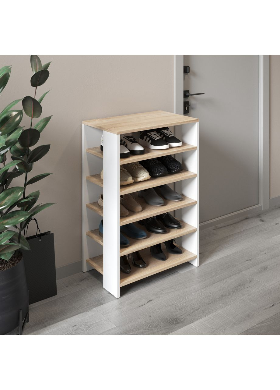 Полиця для взуття на 5 ярусів у передпокій із ламінованого ДСП 600x900x350 дуб сонома/білий (hm-36-sn-wh) VAYS (363134815)
