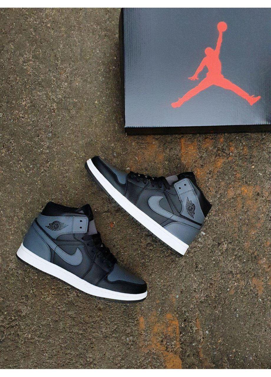 Сірі Осінні кросівки чоловічі nike air jordan 1 retro high black grey 2.0 найк аір джордан No Brand