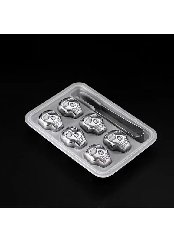 Набор из 6 камней в оригинальной форме черепа – кубики льда для охлаждения напитков + щипцы No Brand (325216345)