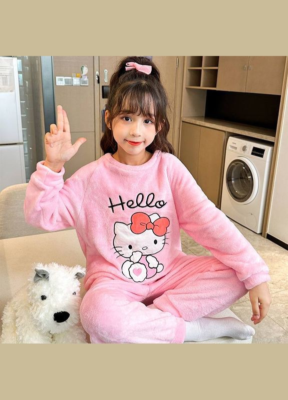 Рожева зимня дитяча плюшева тепла піжама для дівчинки 145-155см 10-12 років рожева (10358) Hello Kitty