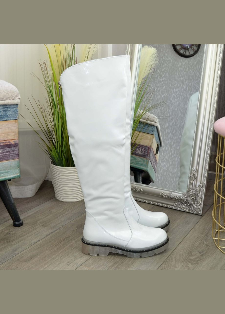 Белые осенние ботфорты лаковые женские на утолщенной подошве.. 37 размер Vasha para