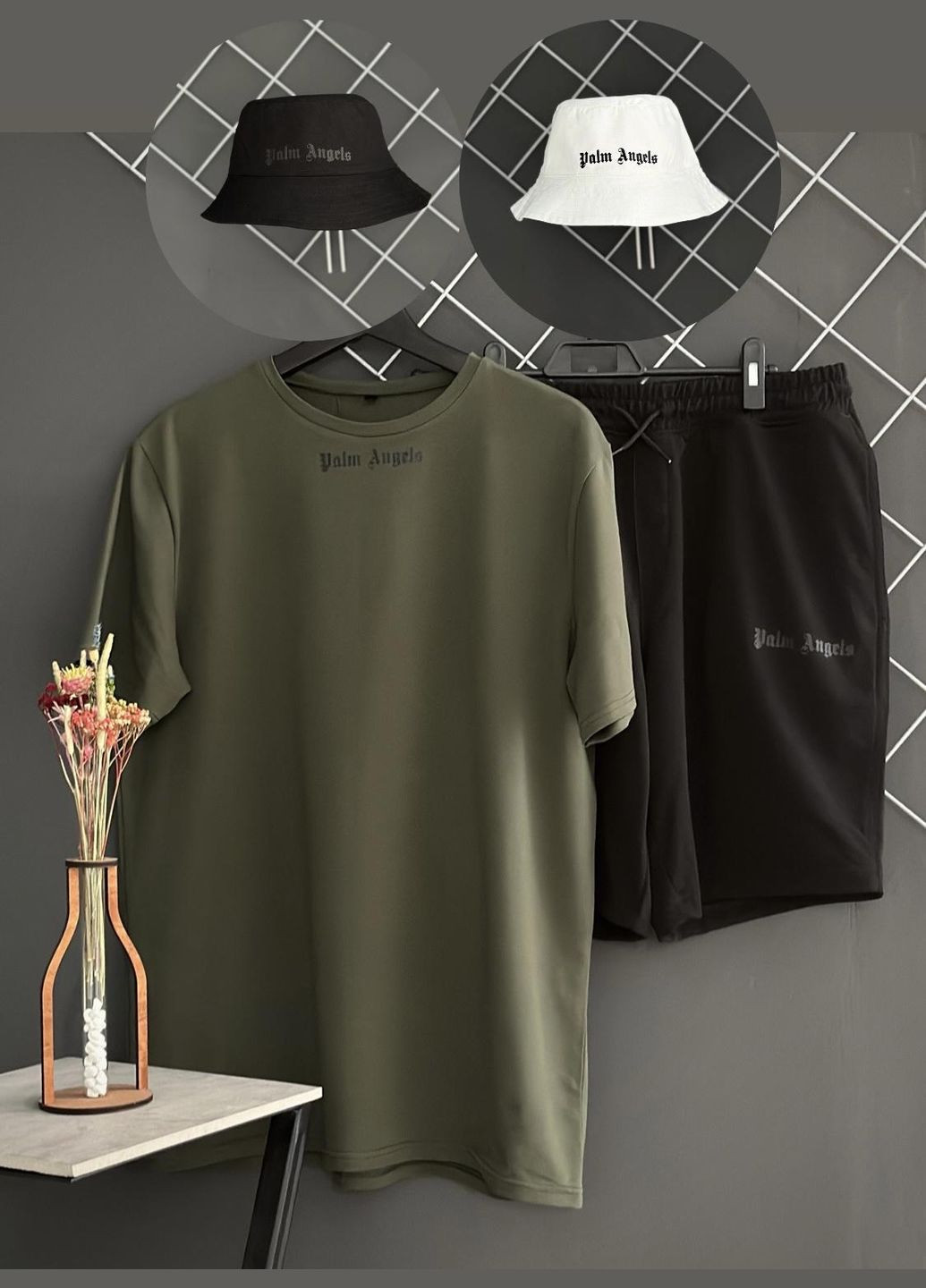 Шорти чорні+футболка хакі+панама на вибір No Brand (317272852)