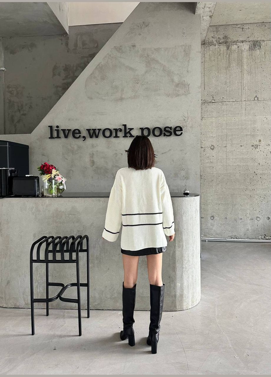 Білий демісезонний жіночий подовжений светр на блискавці Fashion