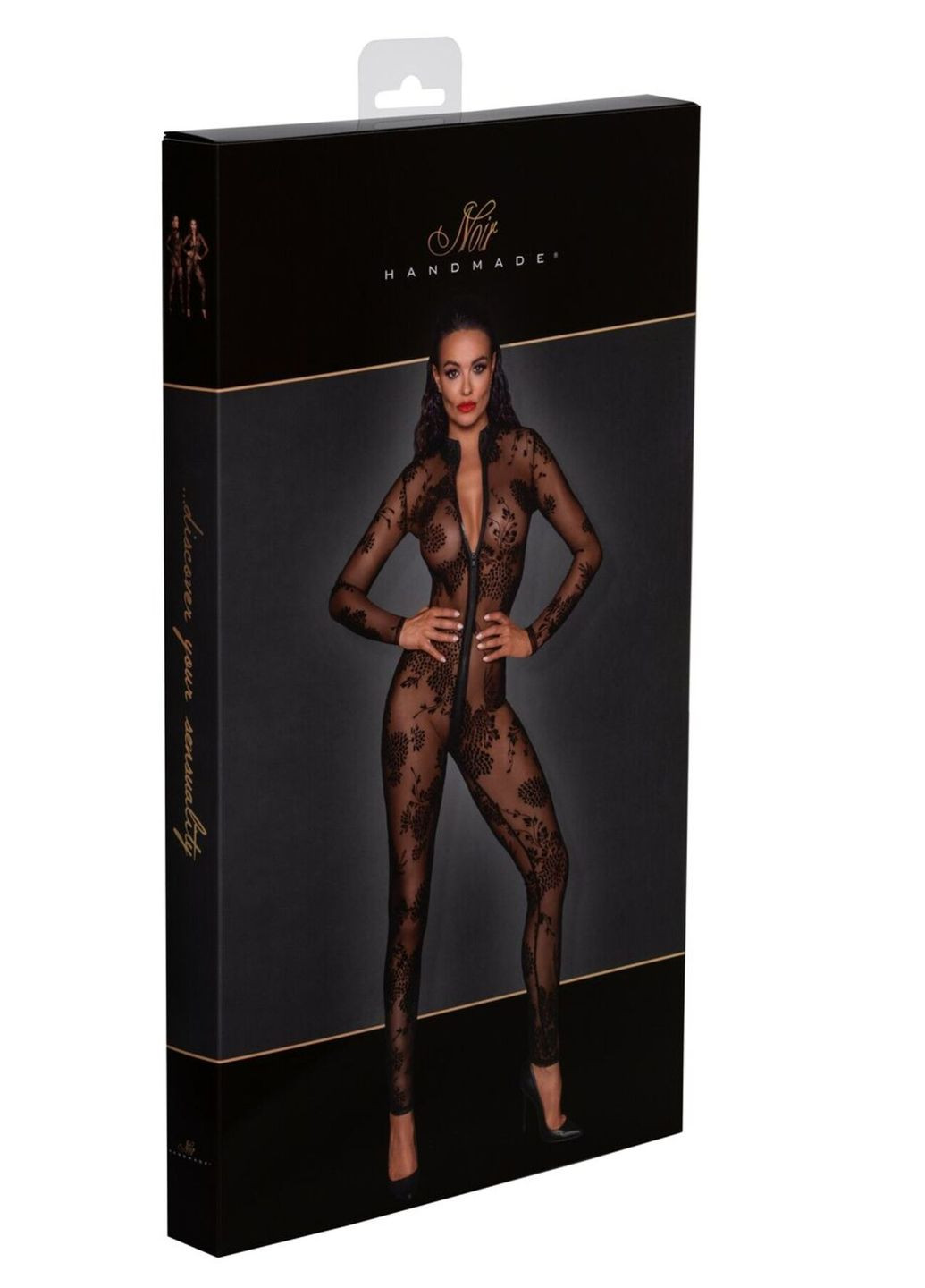 Сетчатый бодистокинг F237 Long tulle overall, 3XL - CherryLove Noir Handmade чёрный полиэстер, эластан