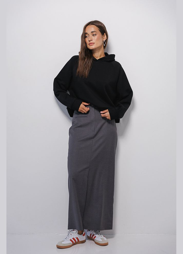 Графитовая длинная юбка в деловом стиле со шлицей спереди Arjen