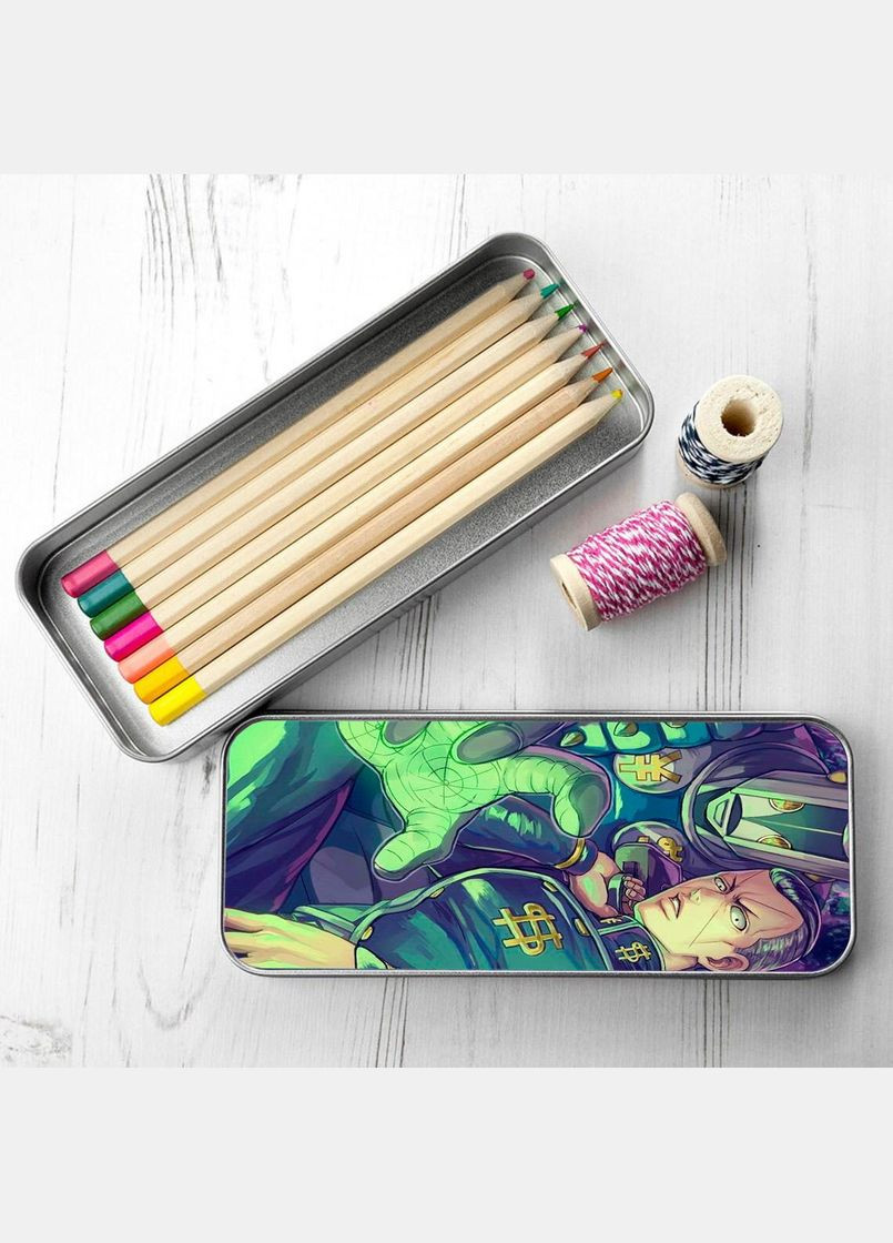 Пенал шкільний для хлопчика та дівчинки металевий Неймовірні пригоди ДжоДжо #010 7*18 см Silver No Brand (309160813)