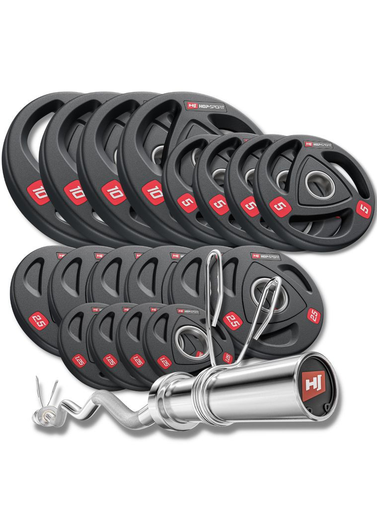 Набір олімпійський PRO 90кг з W-подібним грифом Hop-Sport (304266946)