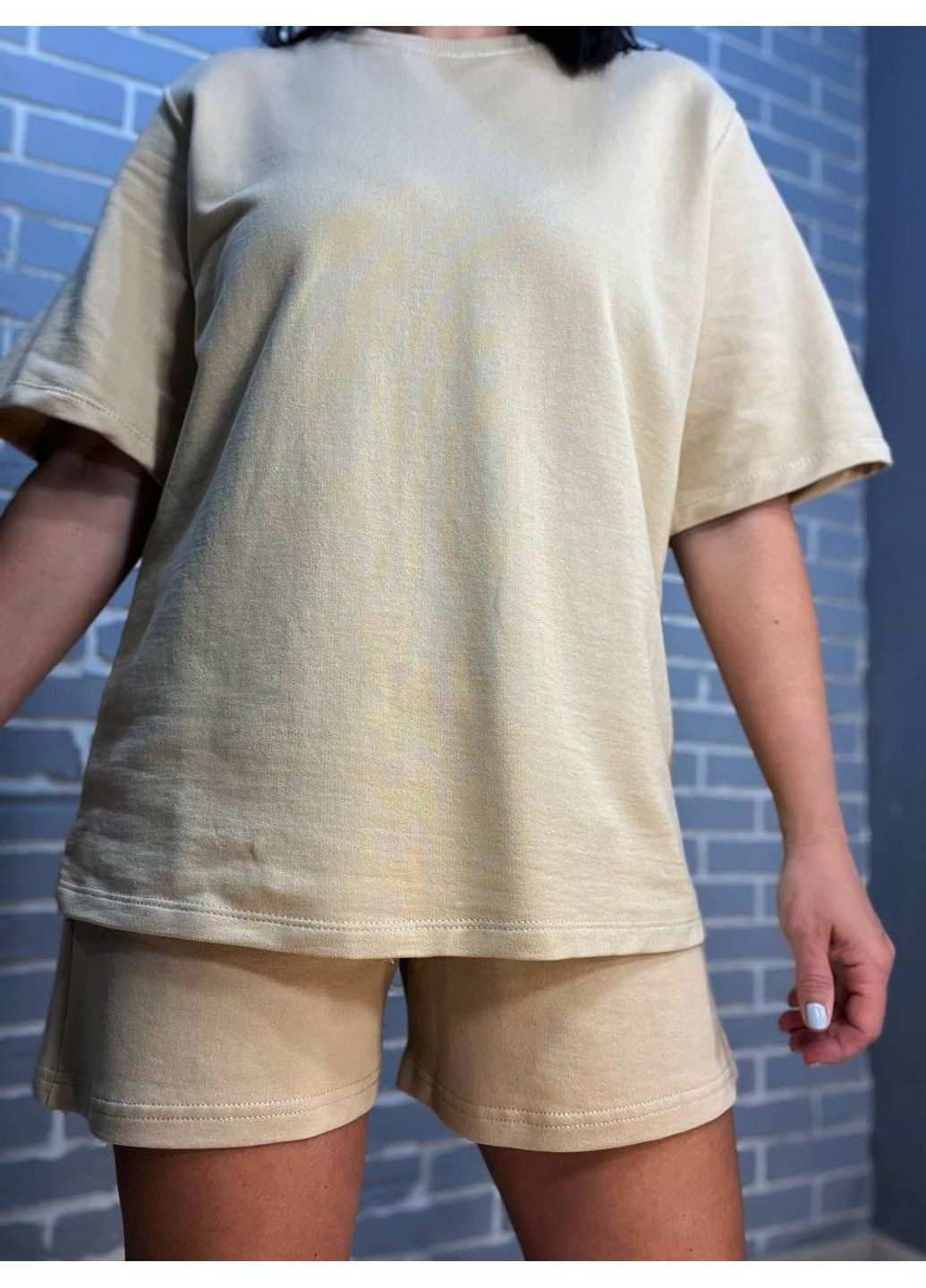 Костюм женский PEPPER MINT 24-0101 футболка с шортами трикотажный оверсайз однотонный Pepper&Mint (304291670)