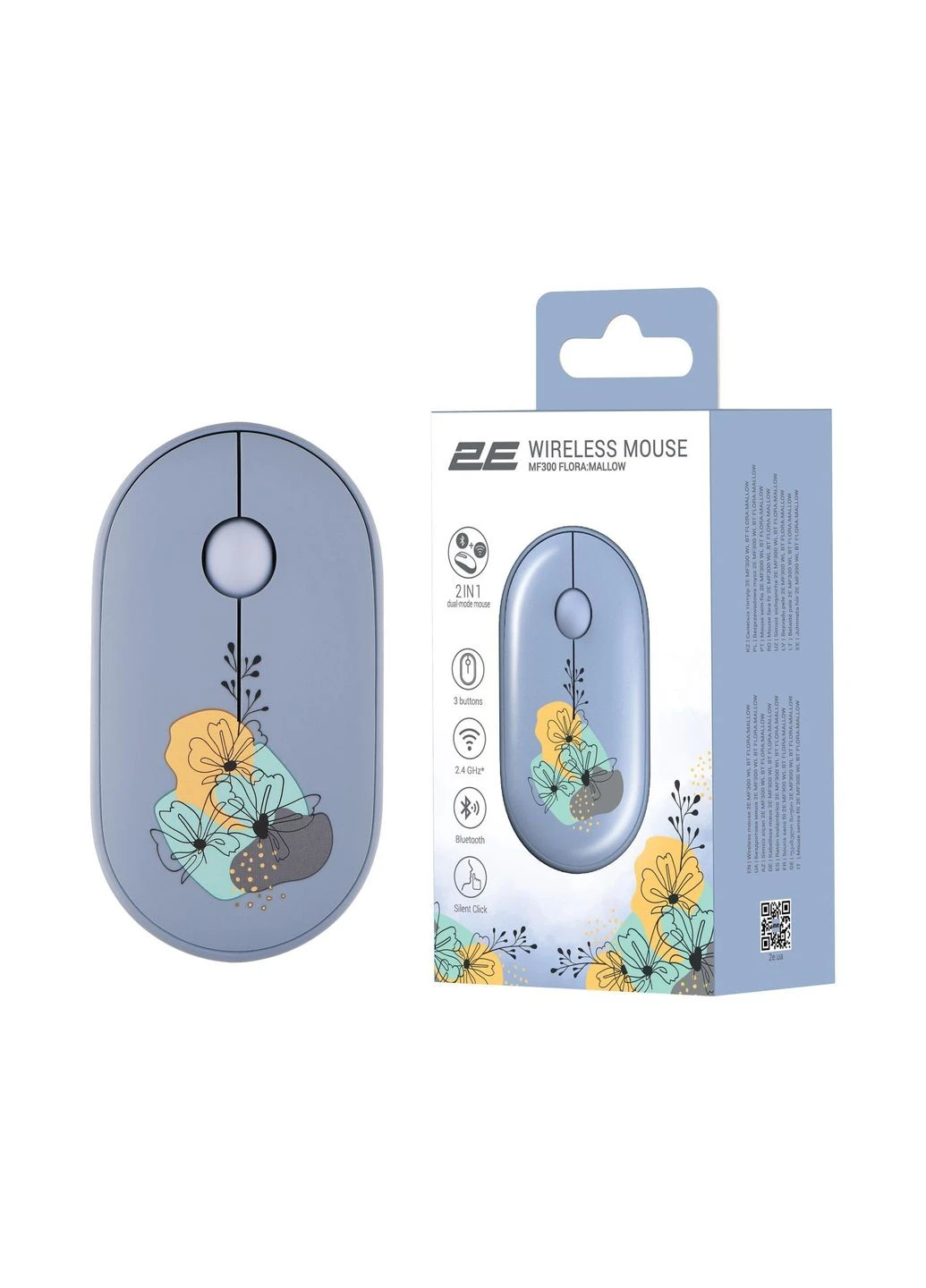 Мышь (-MF300WFLORABL) 2E MF300 FLORAMALLOW Silent Wireless/Bluetooth Blue (399996170)