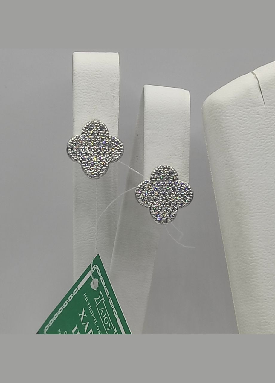 "Серебряные серьги-клевер с покрытием родий" Shiny 5229 No Brand (331145278)