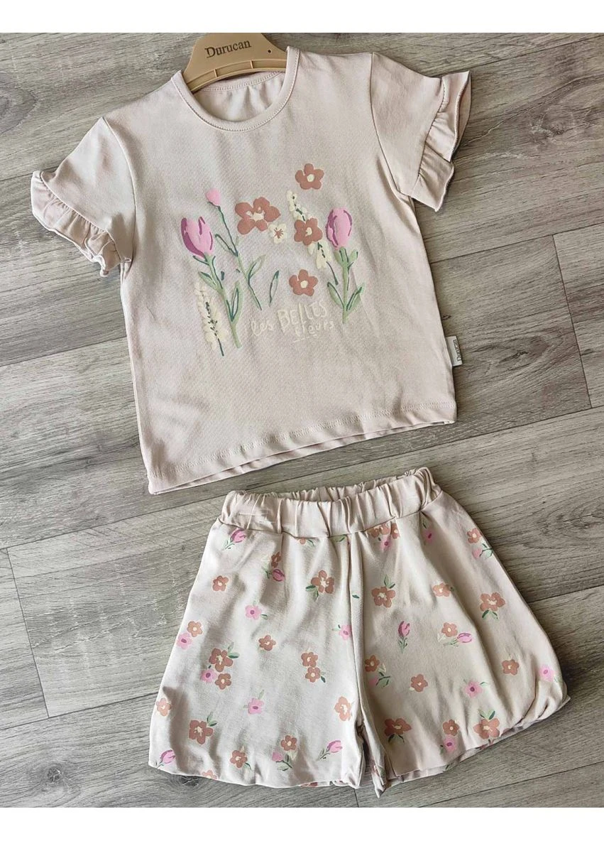 Бежевий літній костюм для дівчаток durucan bebe «beltes flevrs» бежевий No Brand