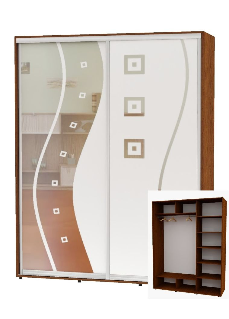 Шкаф-купе двухдверный 170*60*250 Орех лесной Зеркало с пескоструйным рисунком Алекса (360464568)