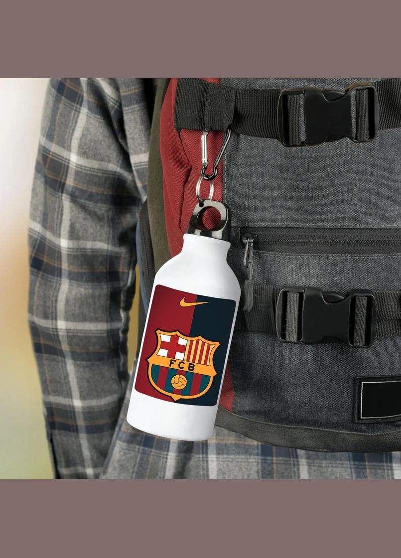 Фляга (пляшка) для води з карабіном "Барселона" Футбольна команда #021 500 мл Білий No Brand (323639943)