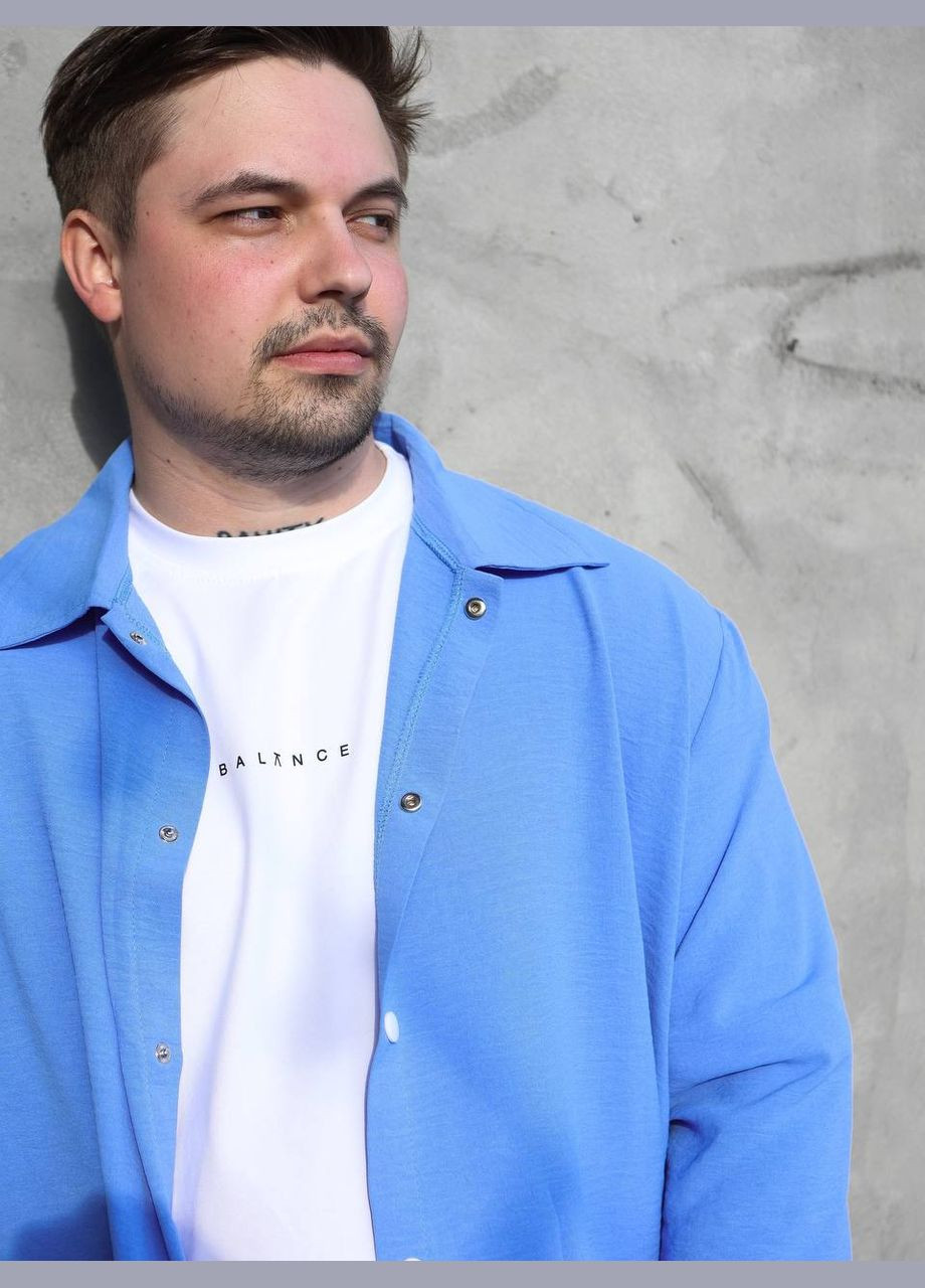 Голубой летний костюм: брюки и рубашка из легкого дышащего материала с рубашкой, брючный Україна