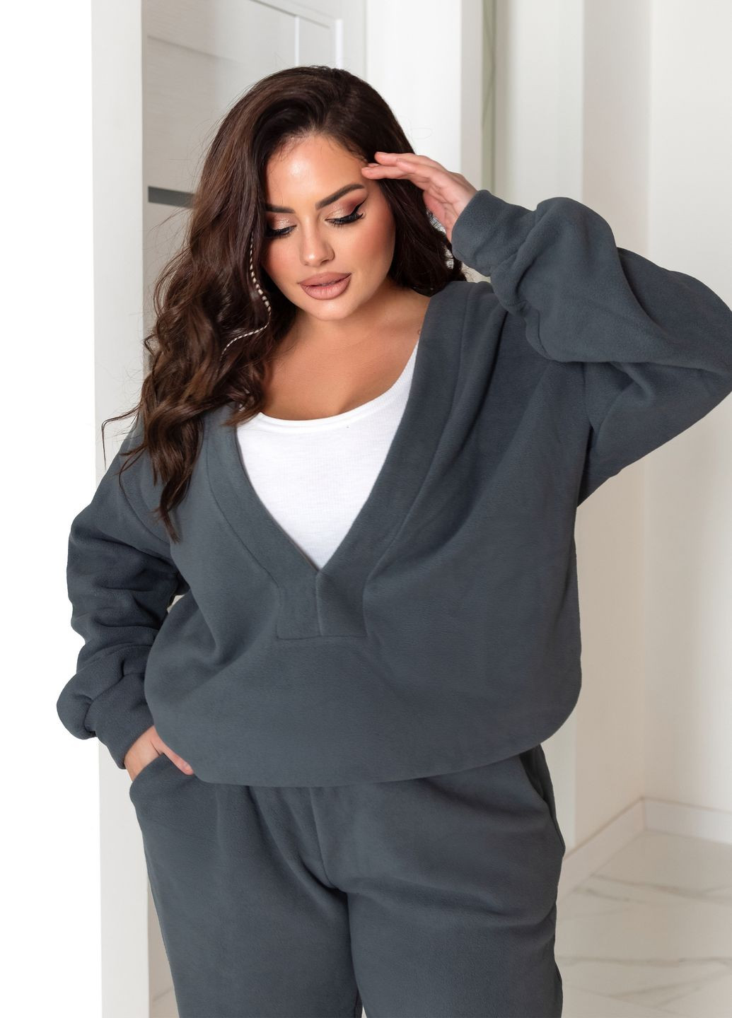 Женский костюм из флиса Polar зимний оверсайз (свитер + джоггеры) No Brand (368541069)