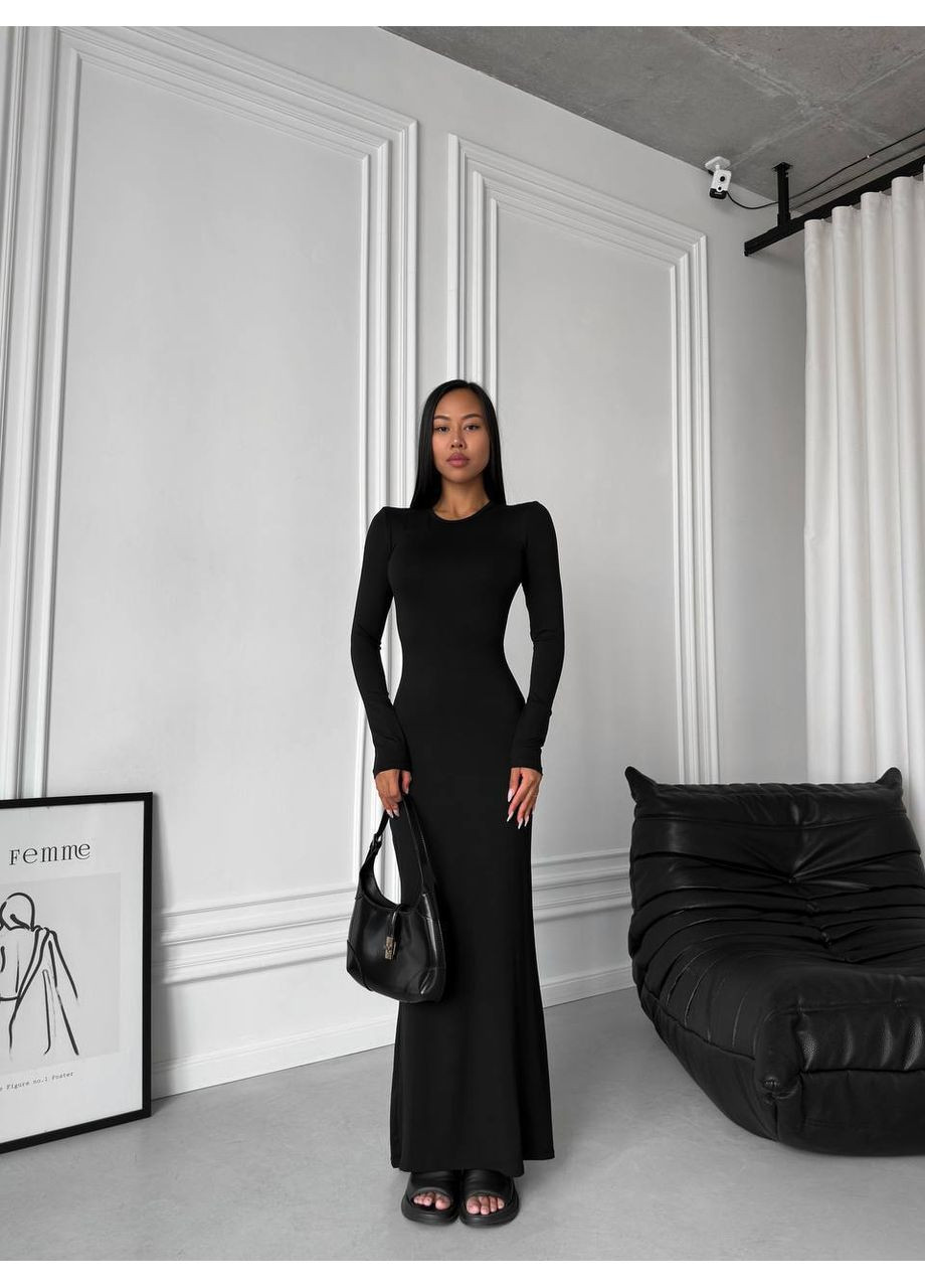 Черное женское платье макси с вискозой. Osoblyva