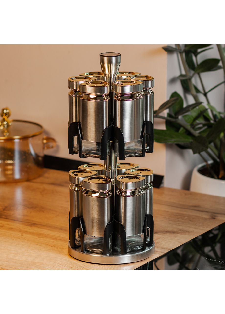 Набор баночек для специй 12 шт стеклянные на подставке для кухни для хранения приправ и трав ProDobro (364192239)