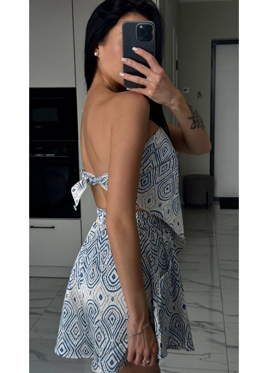 Жіночий легкий костюм трійка із принтом: сорочка + шорти+хустинка Україна (354693498)