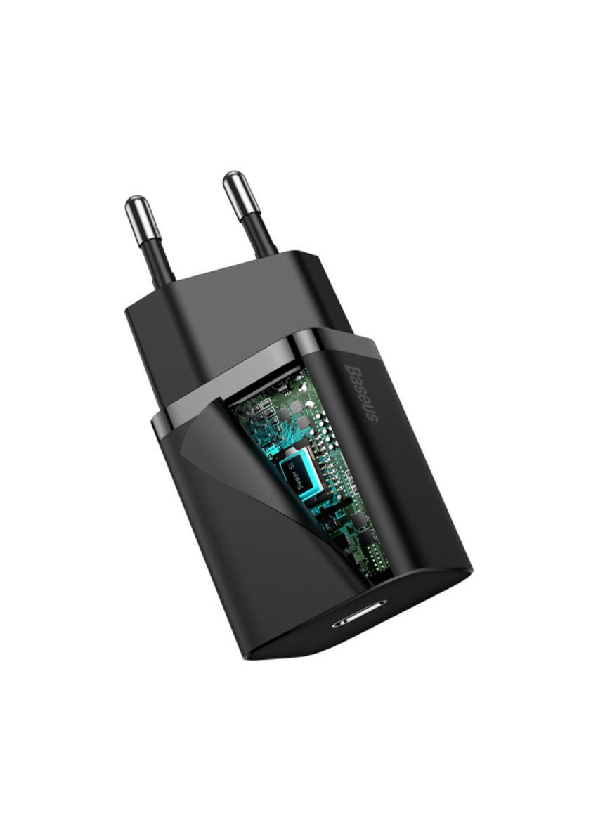 Быстрая сетевая зарядка Super Si 20W 1C EU, компактное зарядное устройство, черное Baseus Super Si Quick Charger 1C 20W EU (340278324)