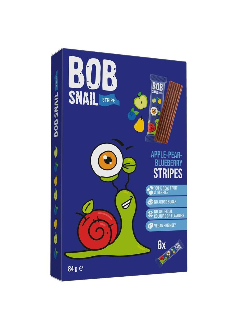 Цукерка фруктово-ягідна Яблучно-Грушево-Чорничний страйп, 84 г (6 шт. х 14 г) Bob Snail (328400922)