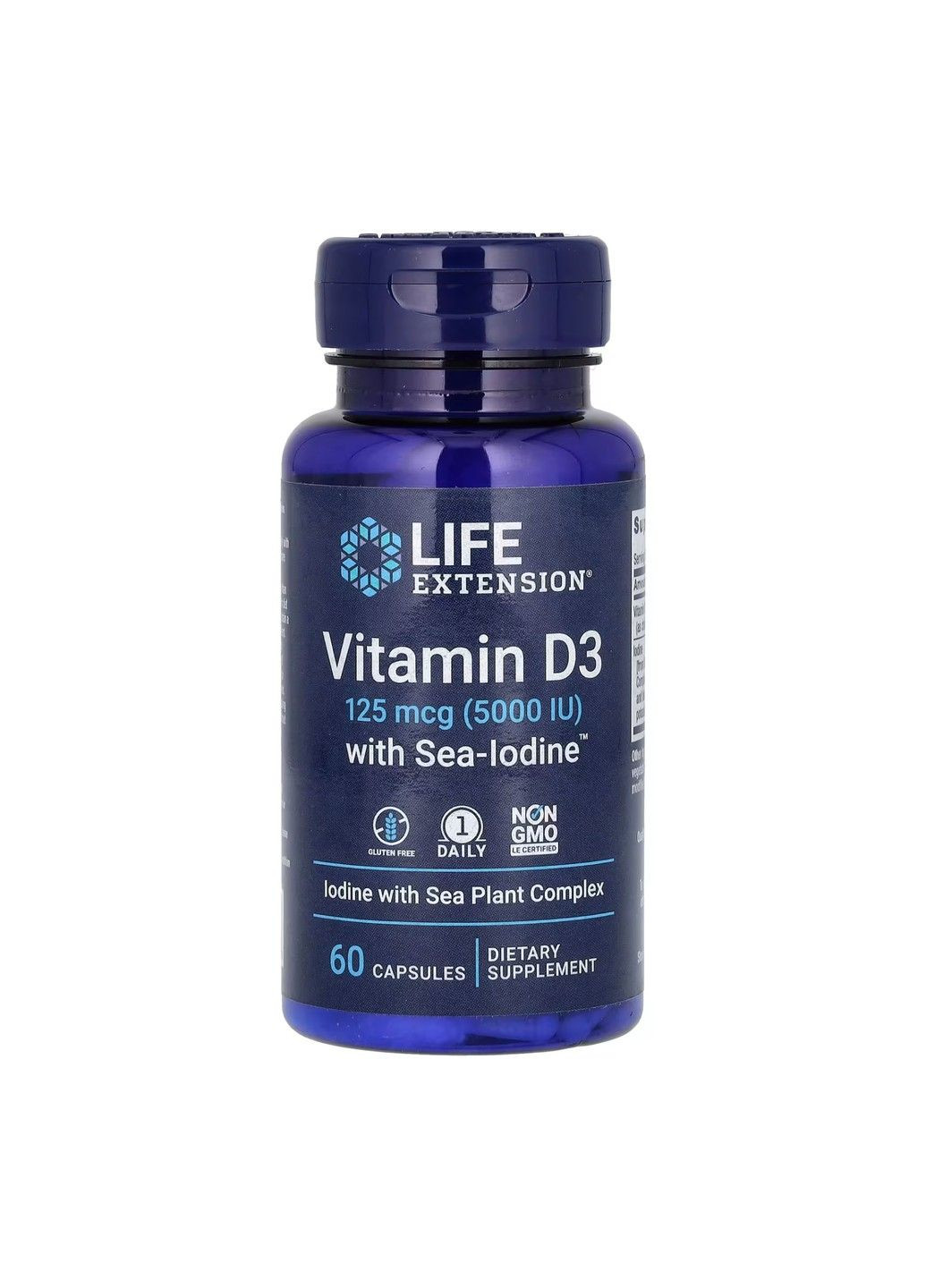 Вітамін D3 з Йодом Vit D3 with Sea-Iodine™ 125мкг - 60 капсул Life Extension (285813542)