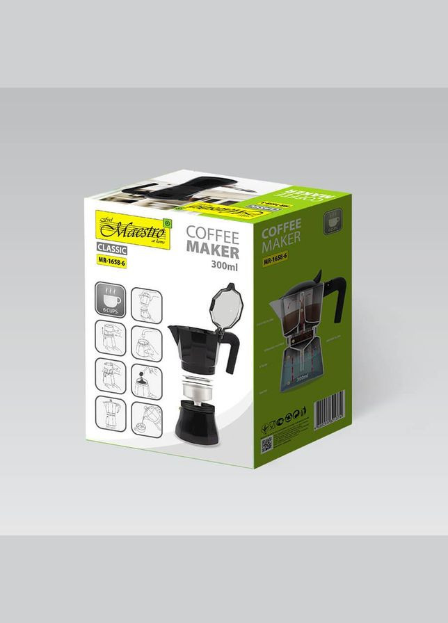 Кофеварка гейзерная алюминиевая 300 мл на 6 чашек (MR-1658-6) Maestro (334005586)