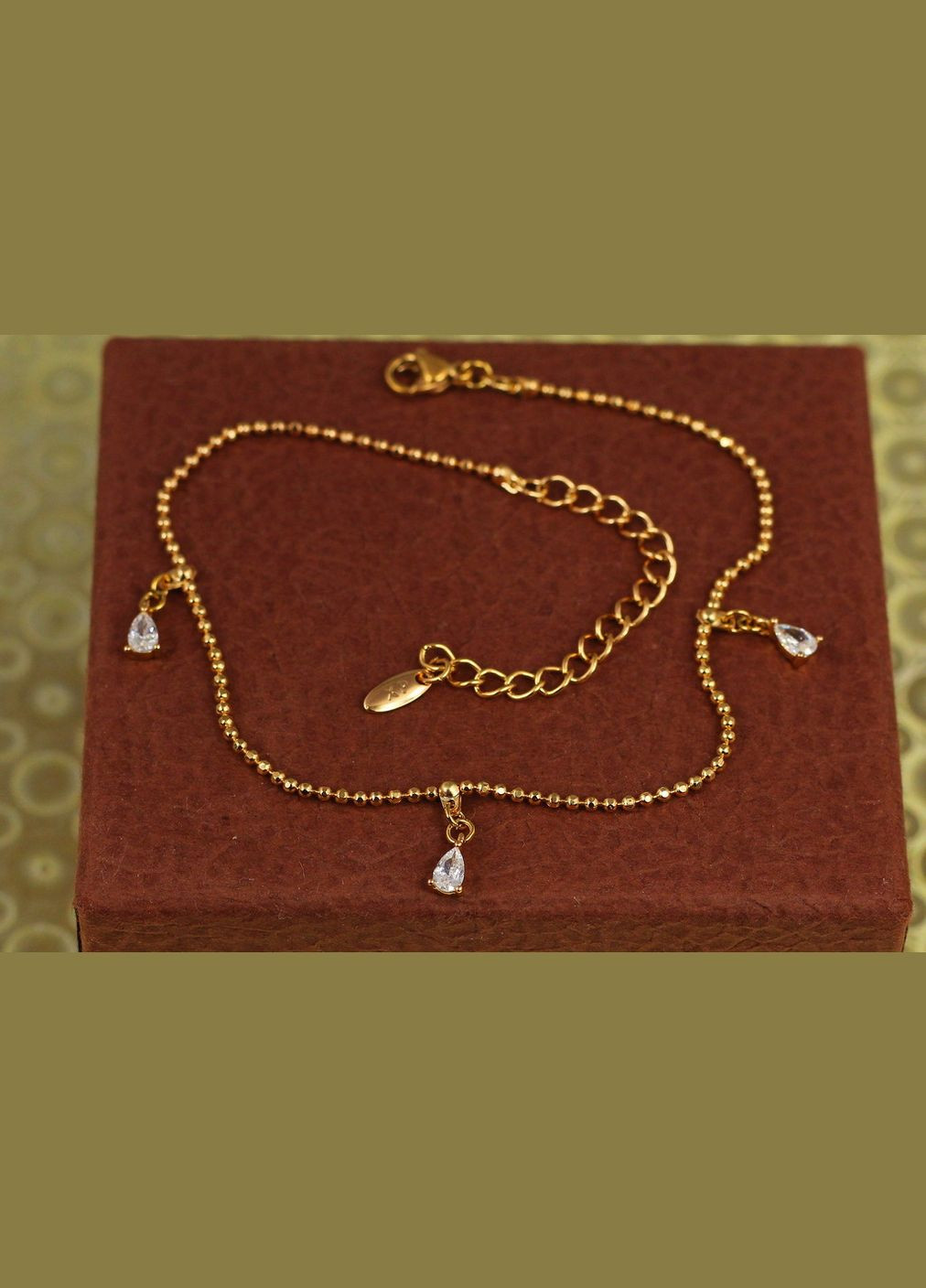 Браслет на ногу жемчужина с тремя капельками 22 см 1 мм удлинитель 6 см золотистый Xuping Jewelry (317269492)