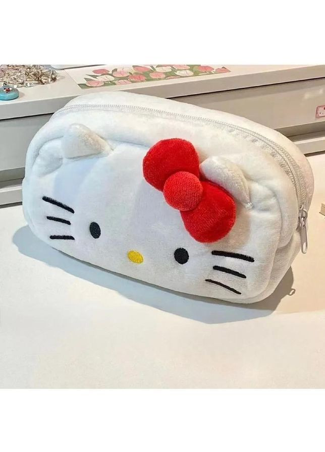 Пенал плюшевий Котик з бантом Hello Kitty стиль — м’який пенал 20×11 см No Brand (365267989)