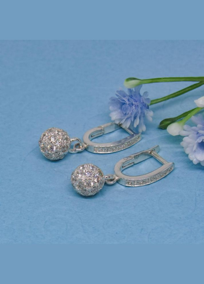 Срібні сережки "Висячі кульки - блиск" шарик No Brand (350667578)