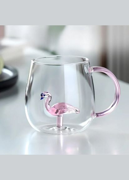 Скляна кружка з фігуркою Фламінго 280 мл (4006-004) ELISEY (322580286)