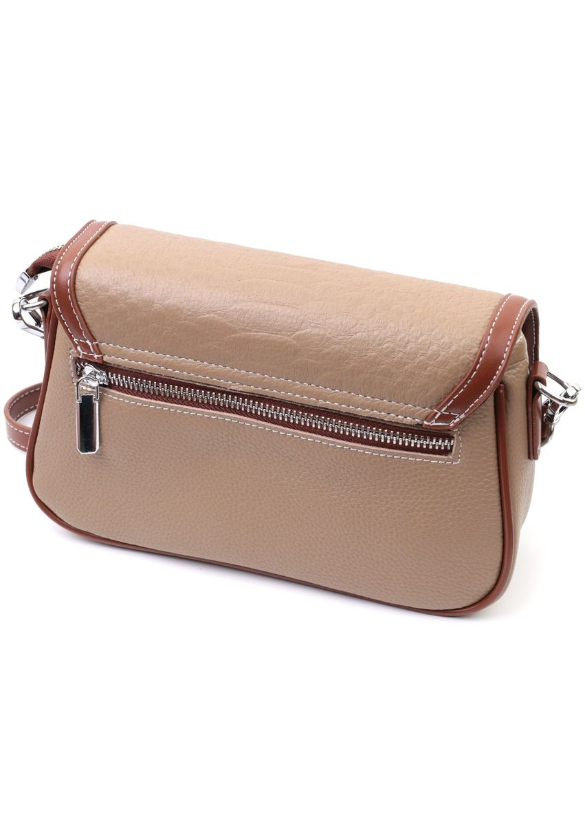 Стильная женская сумка с фактурным клапаном из натуральной кожи 22620 Бежевая Vintage (331906475)