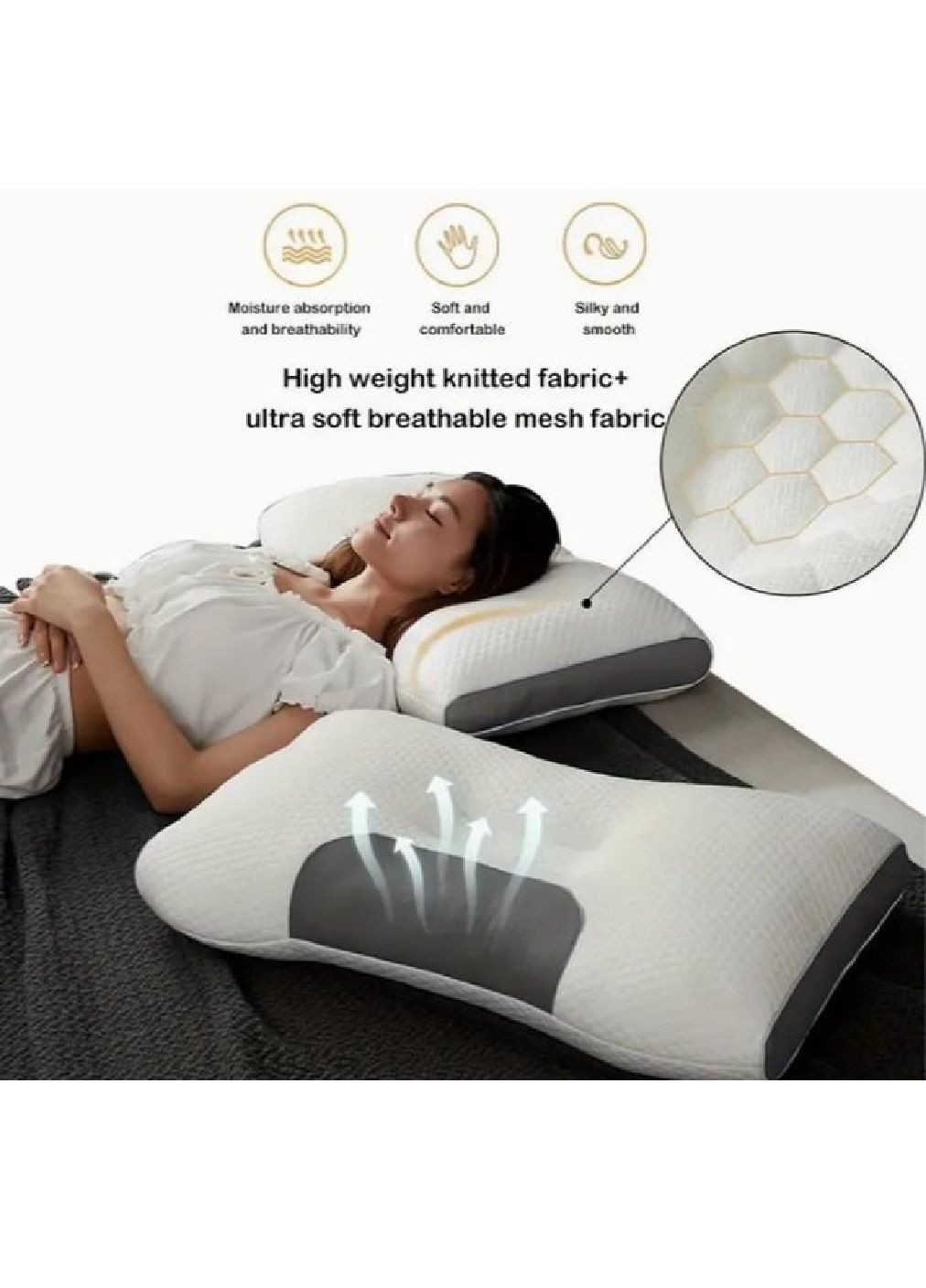 Ортопедическая повседневная гипоаллергенная подушка для здорового сна отдыха полиэстер 63х37х13 см (478072-Prob) Unbranded (302363815)