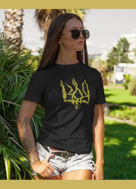Черная летняя стильная футболка женская с гербом черная xs с коротким рукавом Mishe 11000029