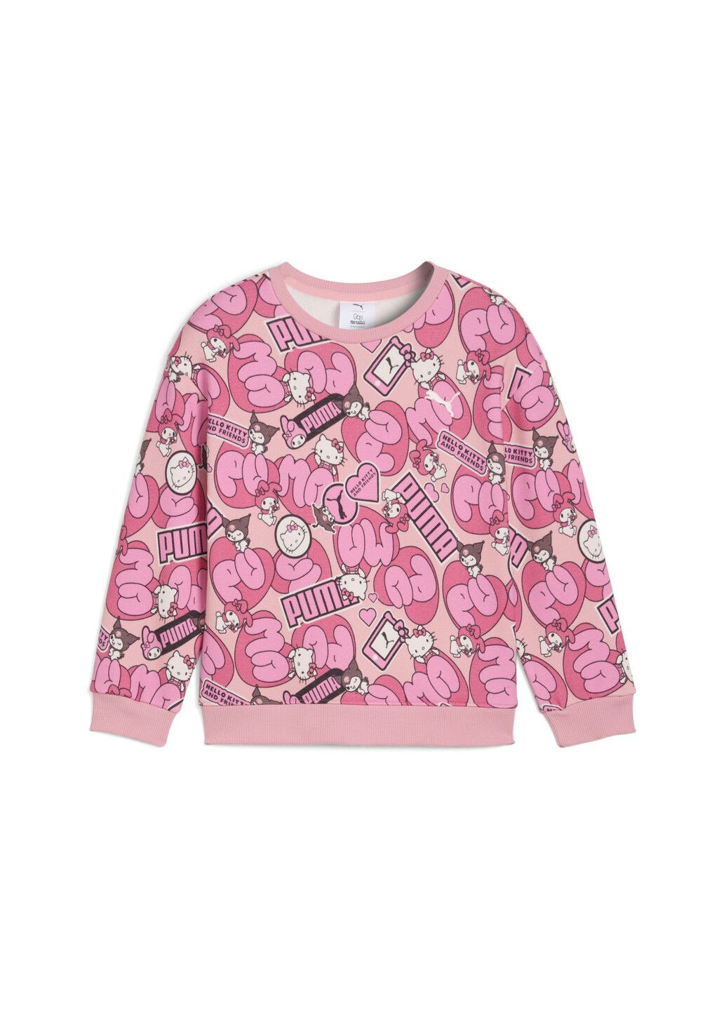 Puma детский лонгслив x hello kitty and friends all-over print crew kids однотонный розовый спортивный хлопок, полиэстер, эластан