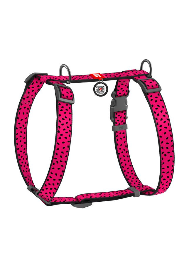 Шлея для собак анатомическая H-образная WAUDOG Nylon с QR паспортом, рисунок "Арбуз", пластиковый фастекс,, Ш 25 мм, А 52-88, В No Brand (363201090)