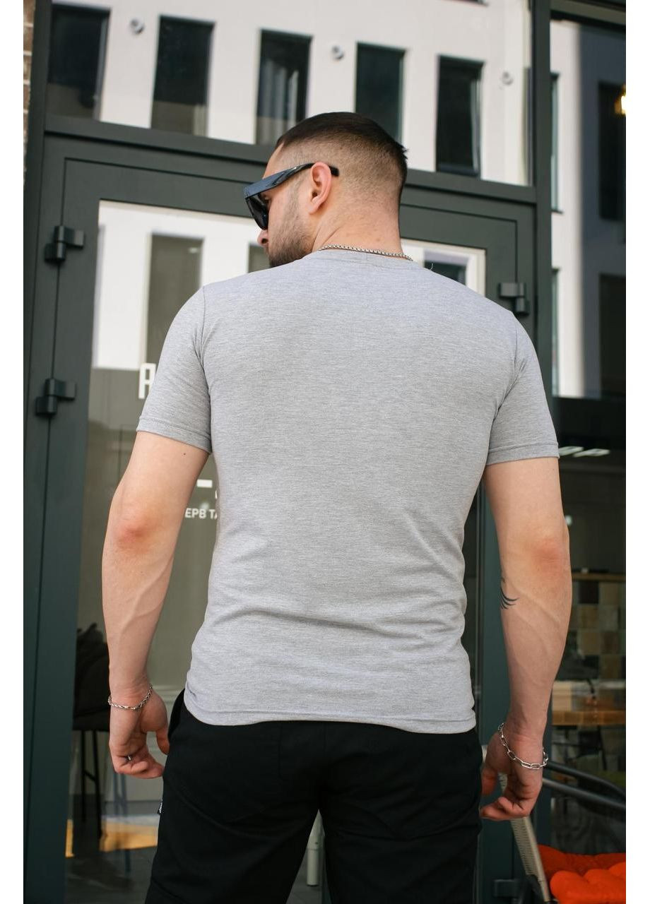 Світло-сіра футболка чоловіча з вишивкою "тризуб" з коротким рукавом Intruder