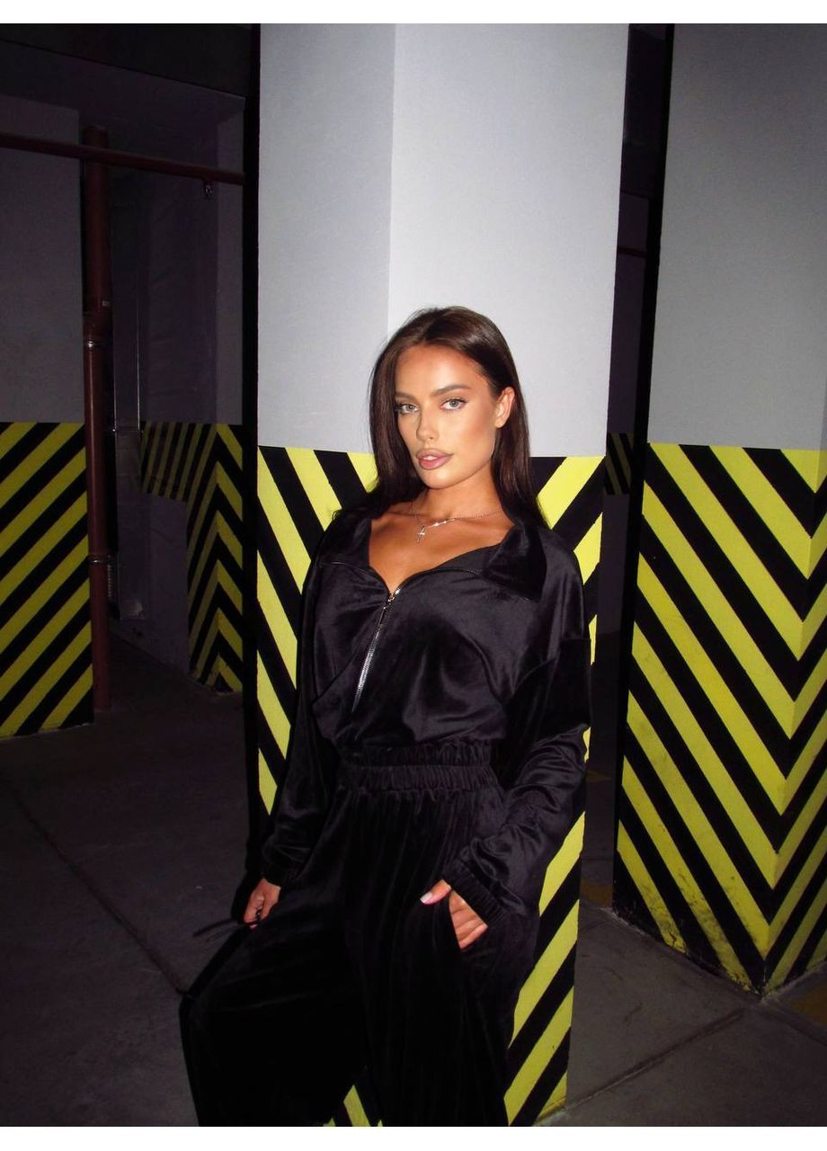 Комбінезон жіночий Гермес однотонний чорний повсякденний велюр