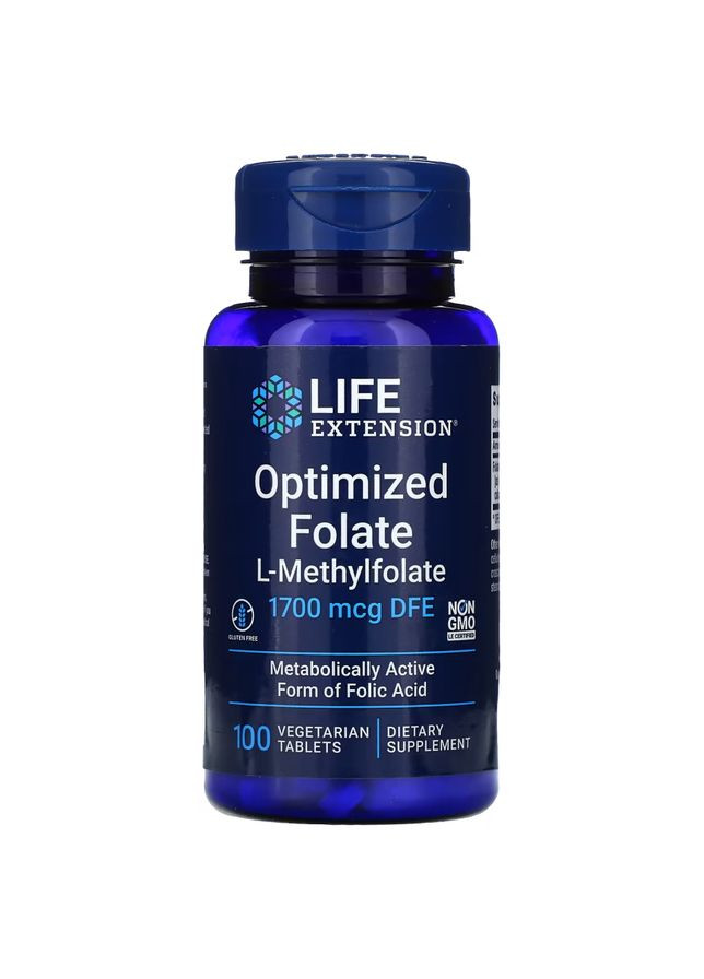 Вітаміни та мінерали Optimized Folate 1700 mcg, 100 таблеток Life Extension (322293057)
