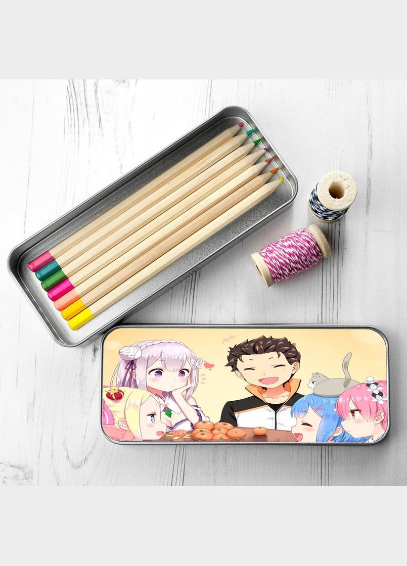 Пенал школьный для мальчика и девочки металлический Аниме Жизнь с нуля в другом мире #020 7*18 см Silver No Brand (309160183)