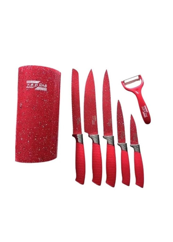 Профессиональный набор ножей с подставкой 7 предметов Zepline ZP-046 красные, нержавеющая сталь