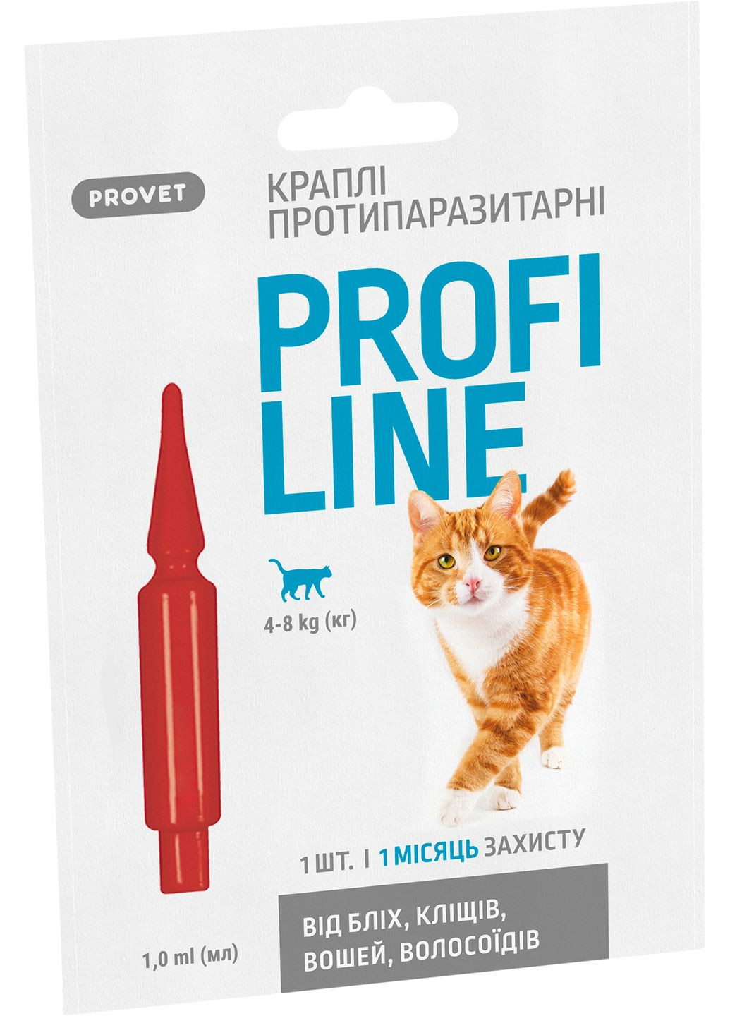 Краплі Profiline інсектоакарицид для кішок 4-8 кг 1 піпетка 1.0 мл (4823082431120) ProVET (279564375)