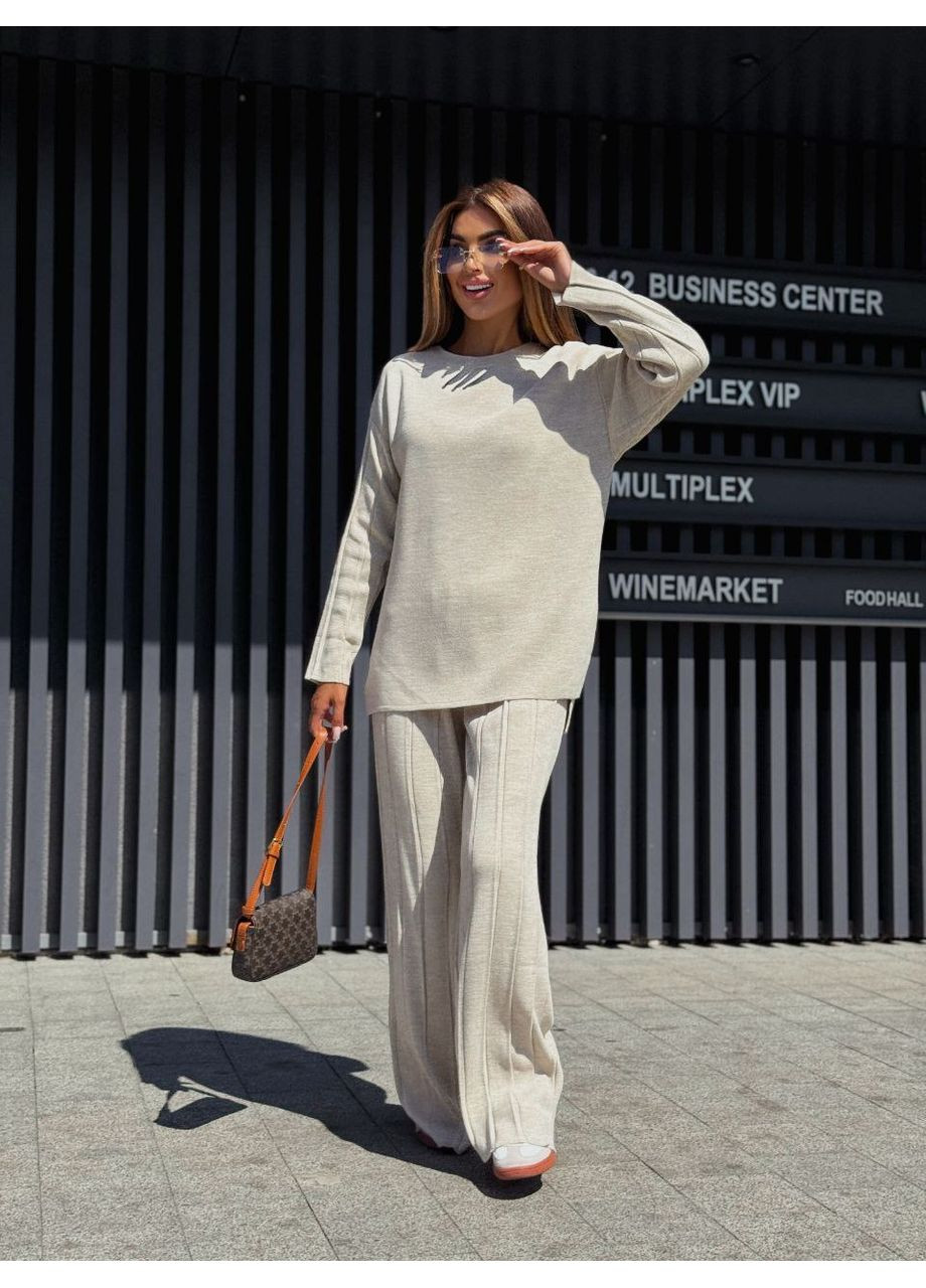 Жіночий прогулянковий в'язаний костюм оверсайз (светр + штани), Туреччина👉 Заміри в описі Vione (367076139)