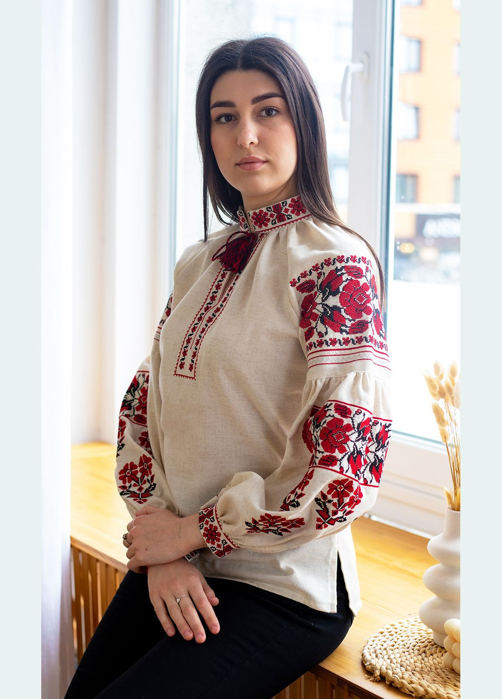 Бежева вишиванка жіноча vishivano4ka 2290 візерунок квітковий бавовна, поліестер, льон (336493958)