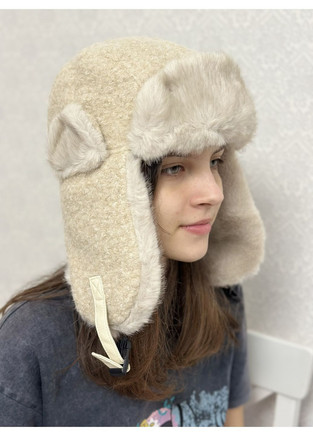 Шапка-ушанка бомбер на меху р56-58 Молочный (610) No Brand (366737666)