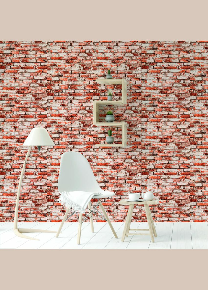 Декоративная 3D панель самоклеющаяся под кирпич Краснобелая 700х770х4мм (341) SW-00000533 Sticker Wall (292564590)