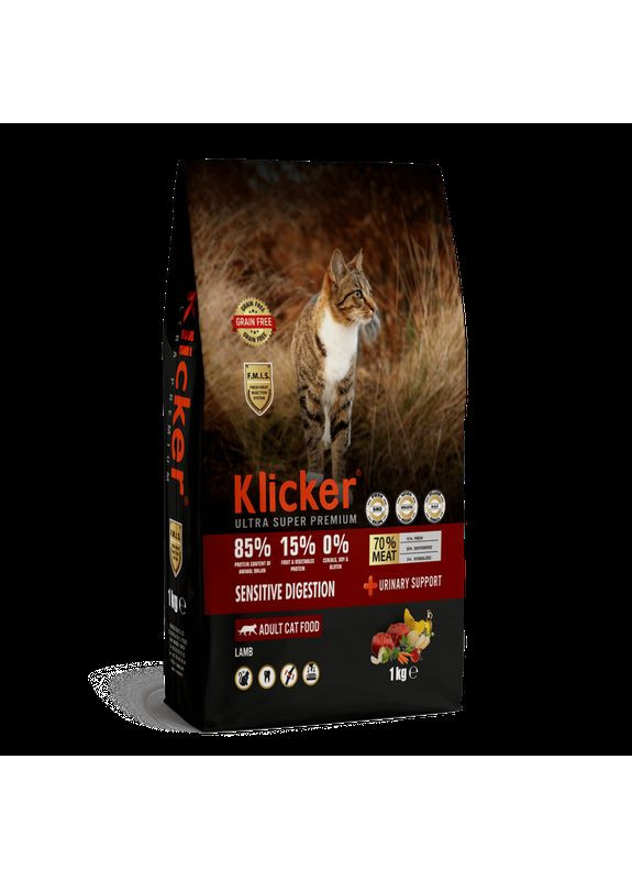Сухий корм Klicker для дорослих котів З ЧУТЛИВИМ ТРАВЛЕННЯМ з Ягням 1кг Hermos (370193349)