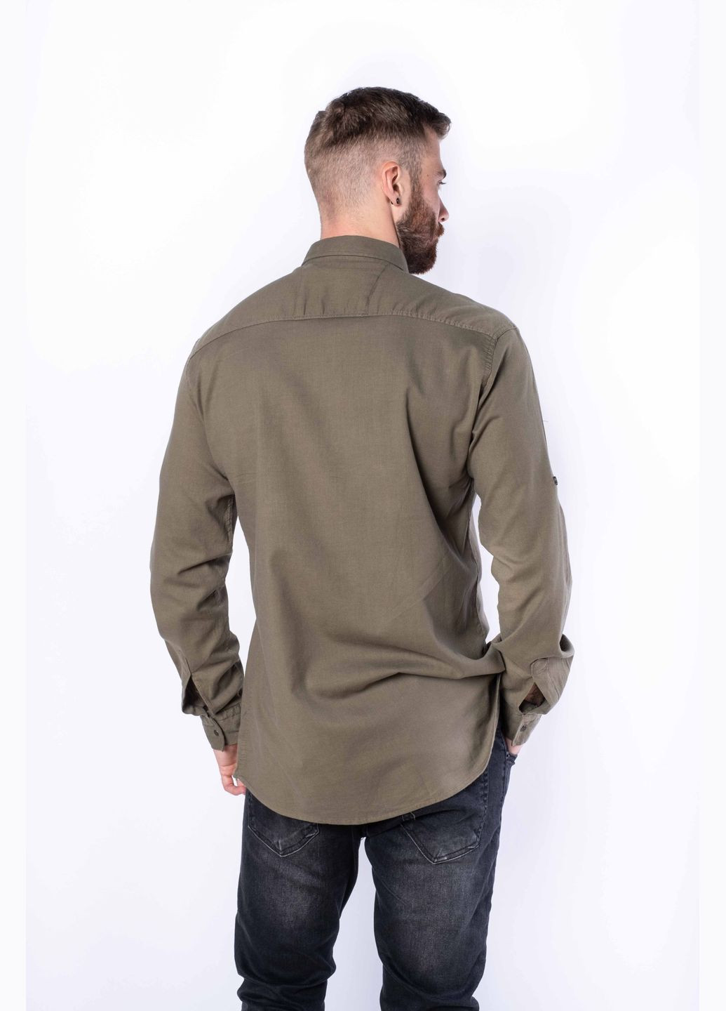 Оливковковая (хаки) кэжуал рубашка однотонная Time of Style