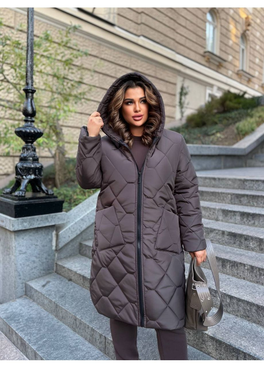 Коричнева зимня ✨ зимове стьобане пальто “канада” — заміри в описі ❄️ куртка-пальто GD/GL Модний простір