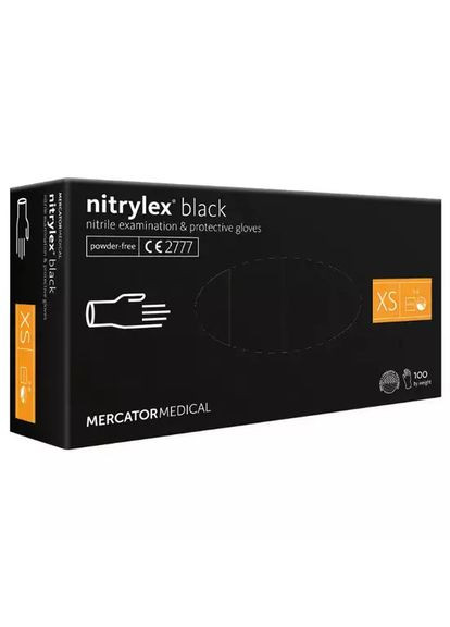 Рукавички нітрилові оглядові Nitrylex BLACK нестерильні неприпудрені XS 100 шт Mercator Medical (315932995)